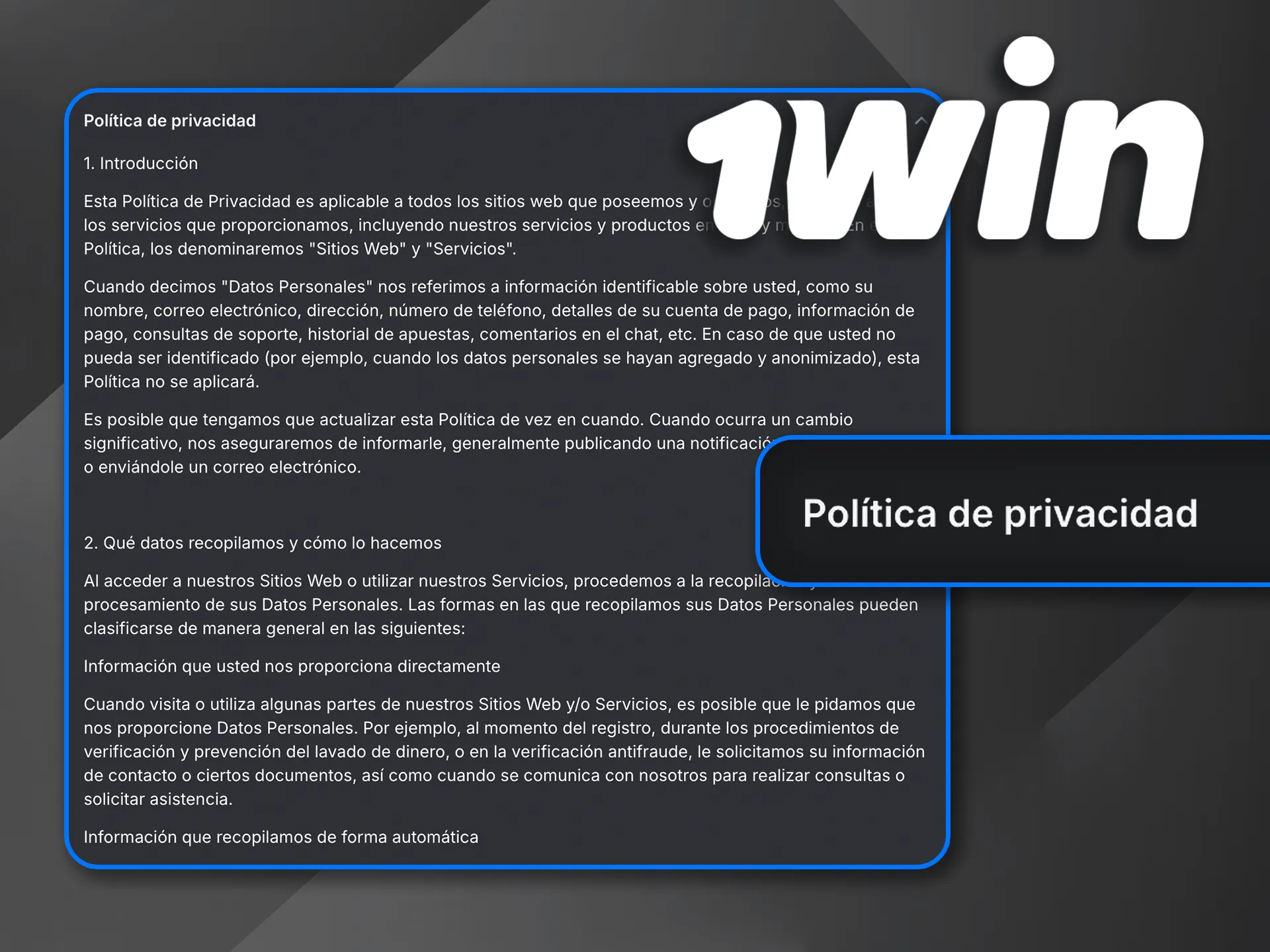 Protege tus datos y apuesta seguro en 1Win desde tu móvil.
